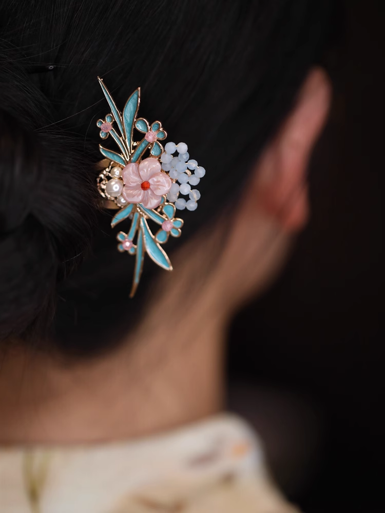 U-Shaped Blue Enamel Hairpin - High-End Chinese Style Women's Ancient Hair Accessory for Qipao