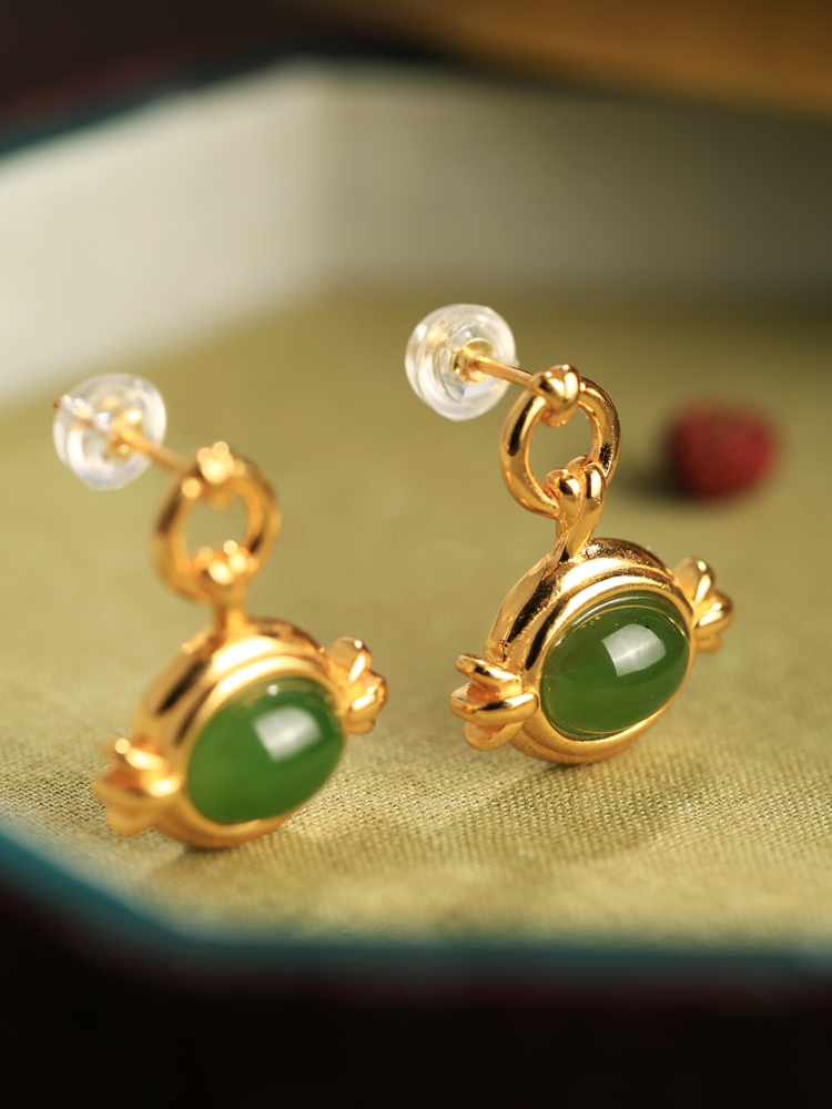 Unique Angel's Eye Hetian Jade Pure Silver Earrings for Women, Exquisite Jadeite Ear Drops, High-End Fashion Accessories