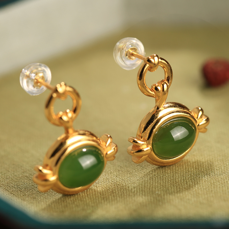 Unique Angel's Eye Hetian Jade Pure Silver Earrings for Women, Exquisite Jadeite Ear Drops, High-End Fashion Accessories