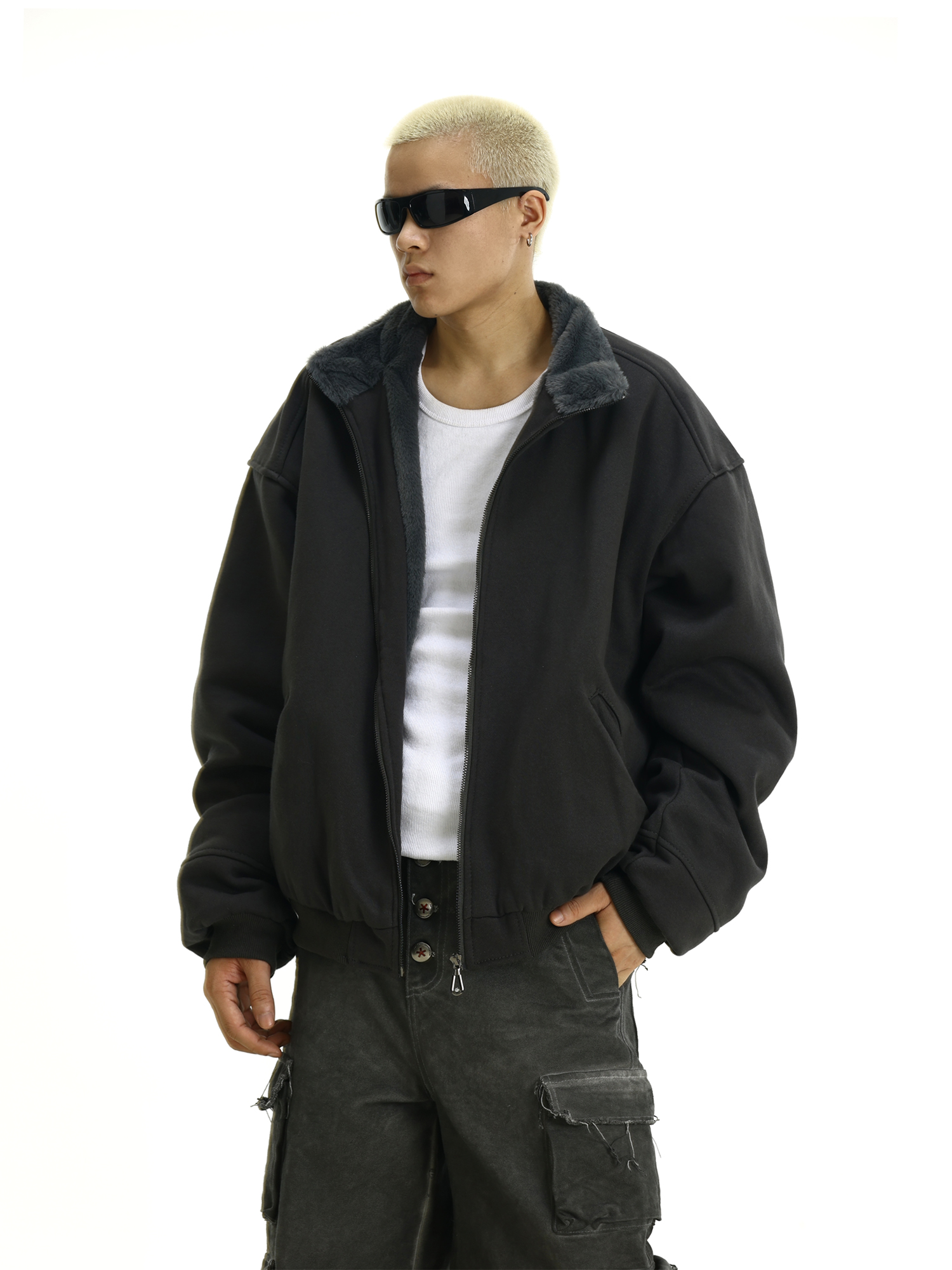 Unisex American Retro Structured Stand Collar Jacket, Thick Cotton Coat for Autumn Winter, High-End Loose Warm Outerwear