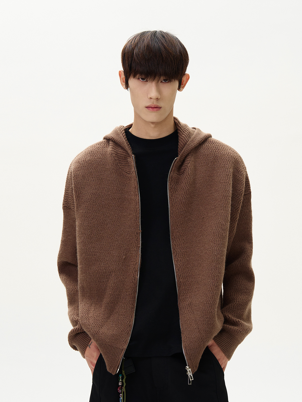 Unisex Retro Lazy Style Hooded Cardigan Sweater - Clean Fit Knitted Top for American High Street Fashion