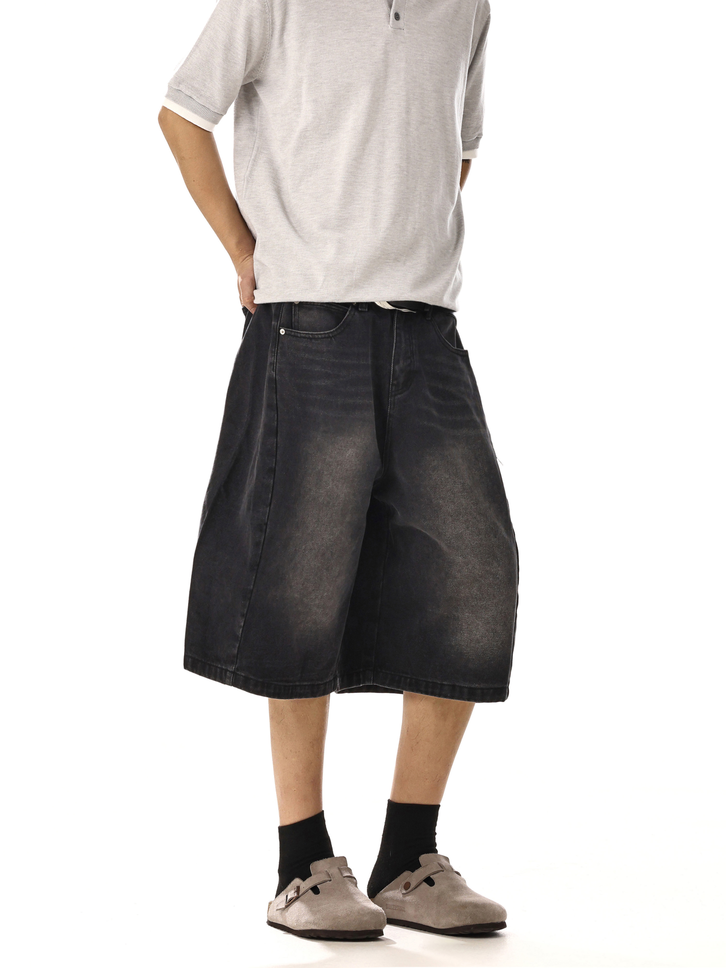 Unisex Vintage Washed Oversized Denim Shorts - Deconstructed Loose Straight Wide-Leg High Street Casual Five-Point Pants