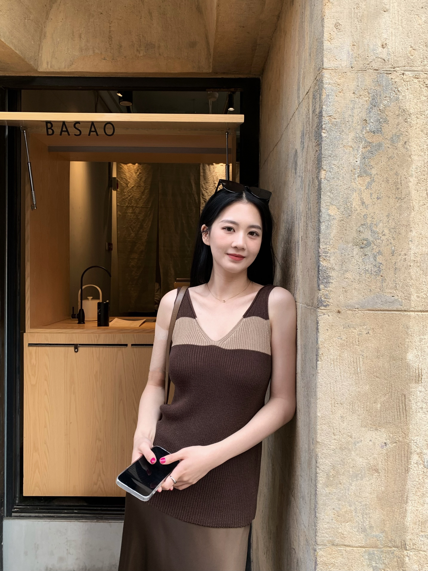 V-Neck Relaxed Minimalist Knitted Vest Top with Contrasting Color Wide Shoulder Straps - Y2K Style