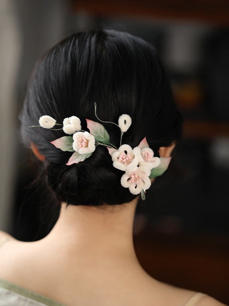 Velvet Floral Hairpin for Women, Ancient Style Hanfu Hair Accessories, Autumn Winter Bun Clip, Qipao Side Clip, Fairy Aesthetic