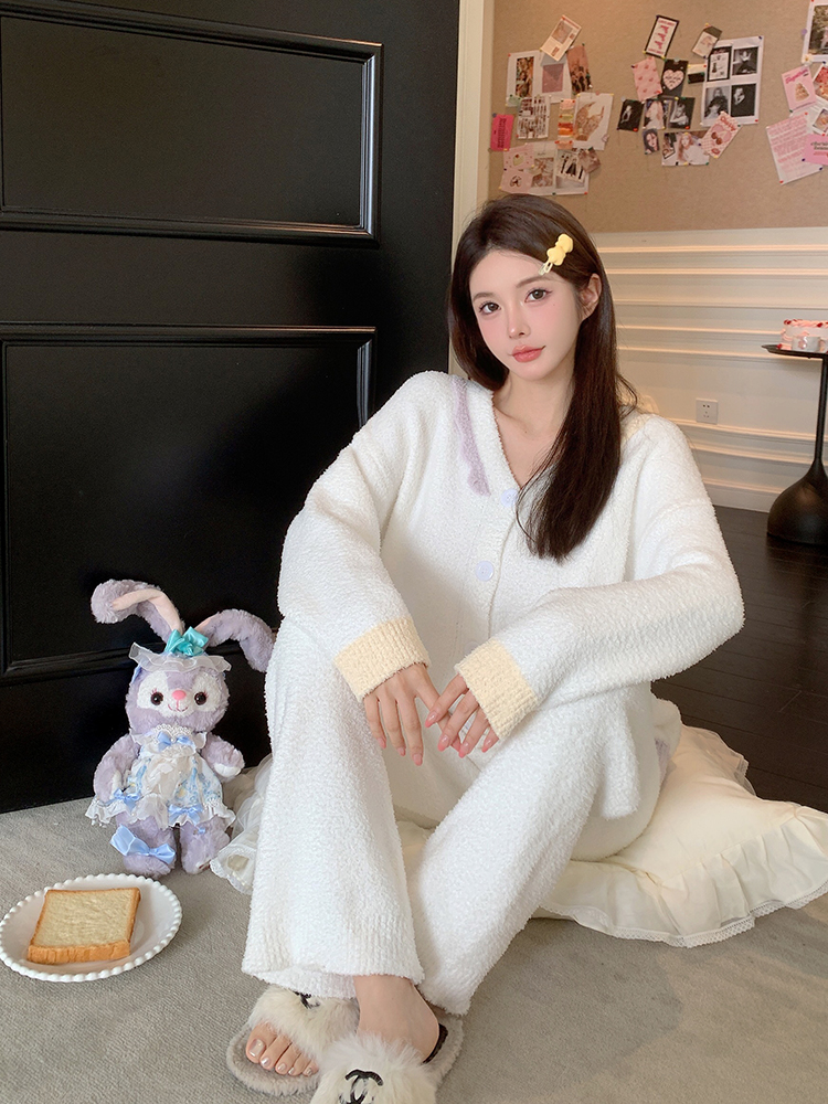 Velvet Half-Side Pajamas for Women, Coral Fleece Cardigan, Thickened Home Wear for Spring & Autumn, Winter Style 2025