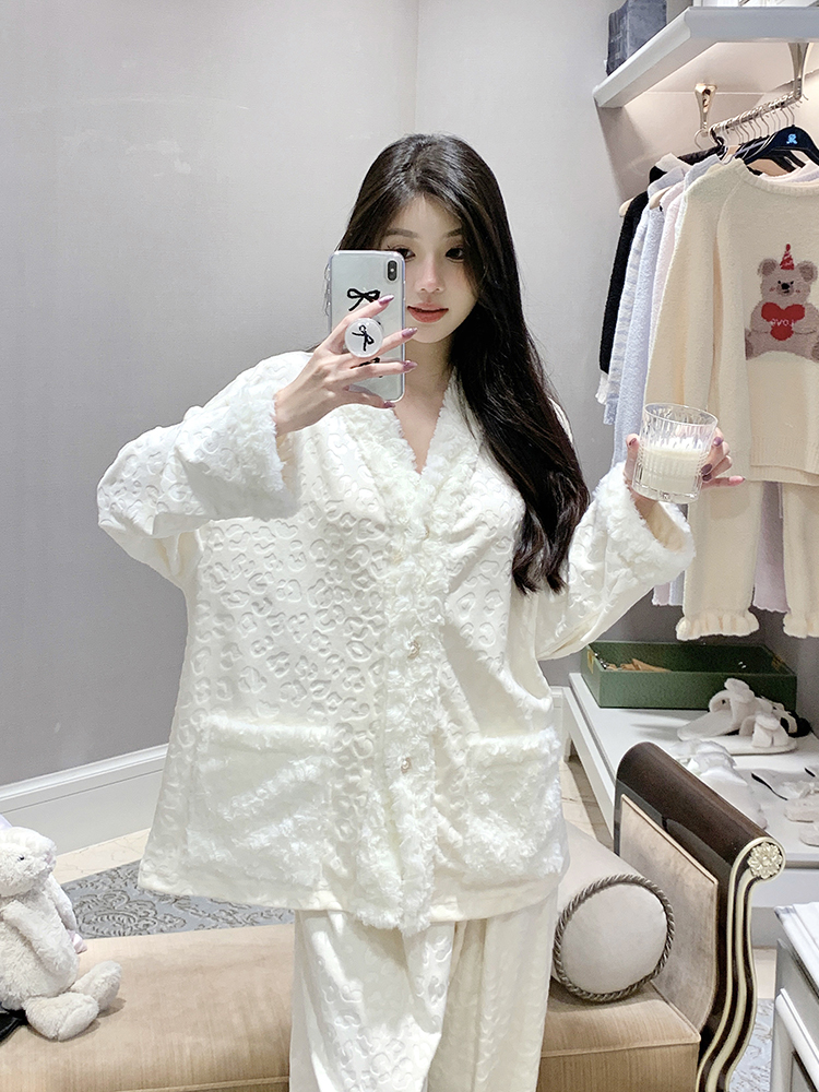 Velvet Loungewear Set for Women - Double-Sided Thin Velvet Pajamas, Warm Autumn Winter Sleepwear, Cozy Island Style 2025