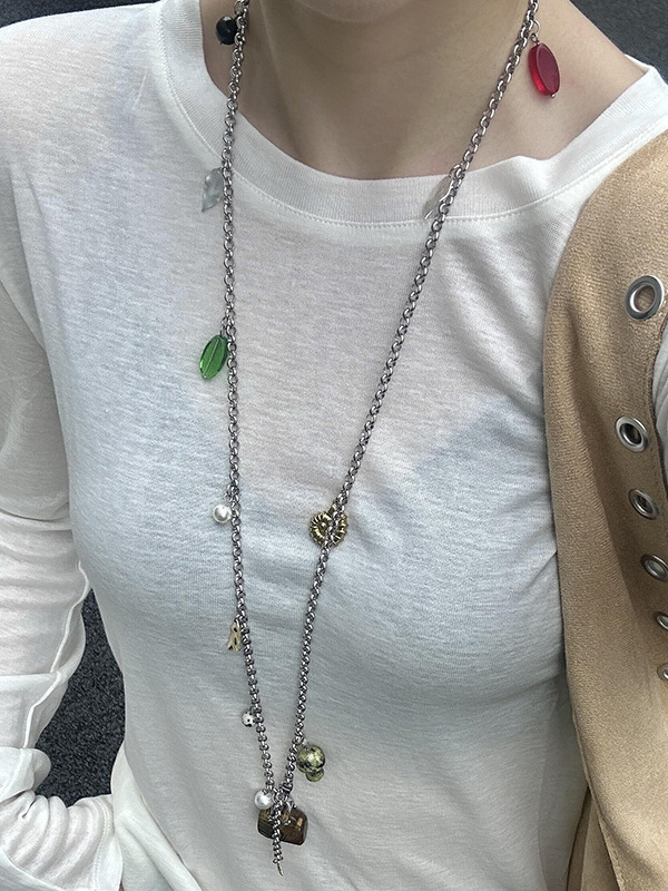 Versatile Long Necklace with Bag Pendant, Unique Sweater Neck Chain, Youthful Dress Waist Accessory