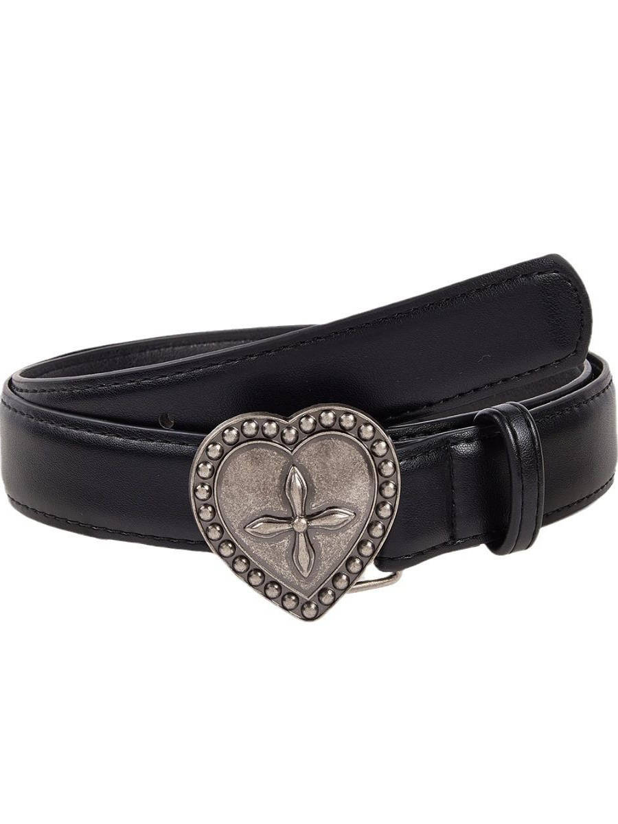 Versatile Retro Women's Heart Button Belt - Simple Decorative Waist Belt for Jeans, Y2K Style Fashion Accessory