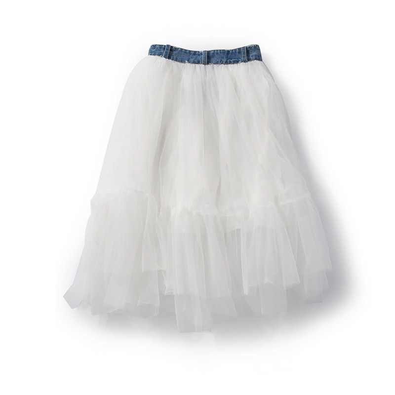 Versatile Women's Spliced Denim Mesh Fairy Tulle Skirt - Summer Mid-Length Skirt for 90s and Y2K Style Fashion