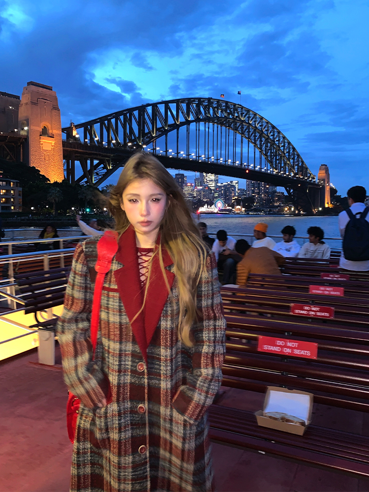 Vintage 30 Wool Mid-Length Quilted Plaid Overcoat for Women - Cute Australian Style High-Grade Winter Coat