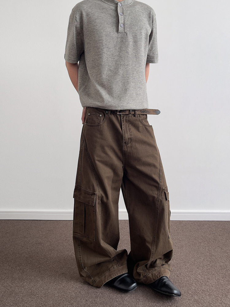Vintage American Distressed Wide-Leg Work Pants for Men and Women - Curved Knife Straight Casual Trousers