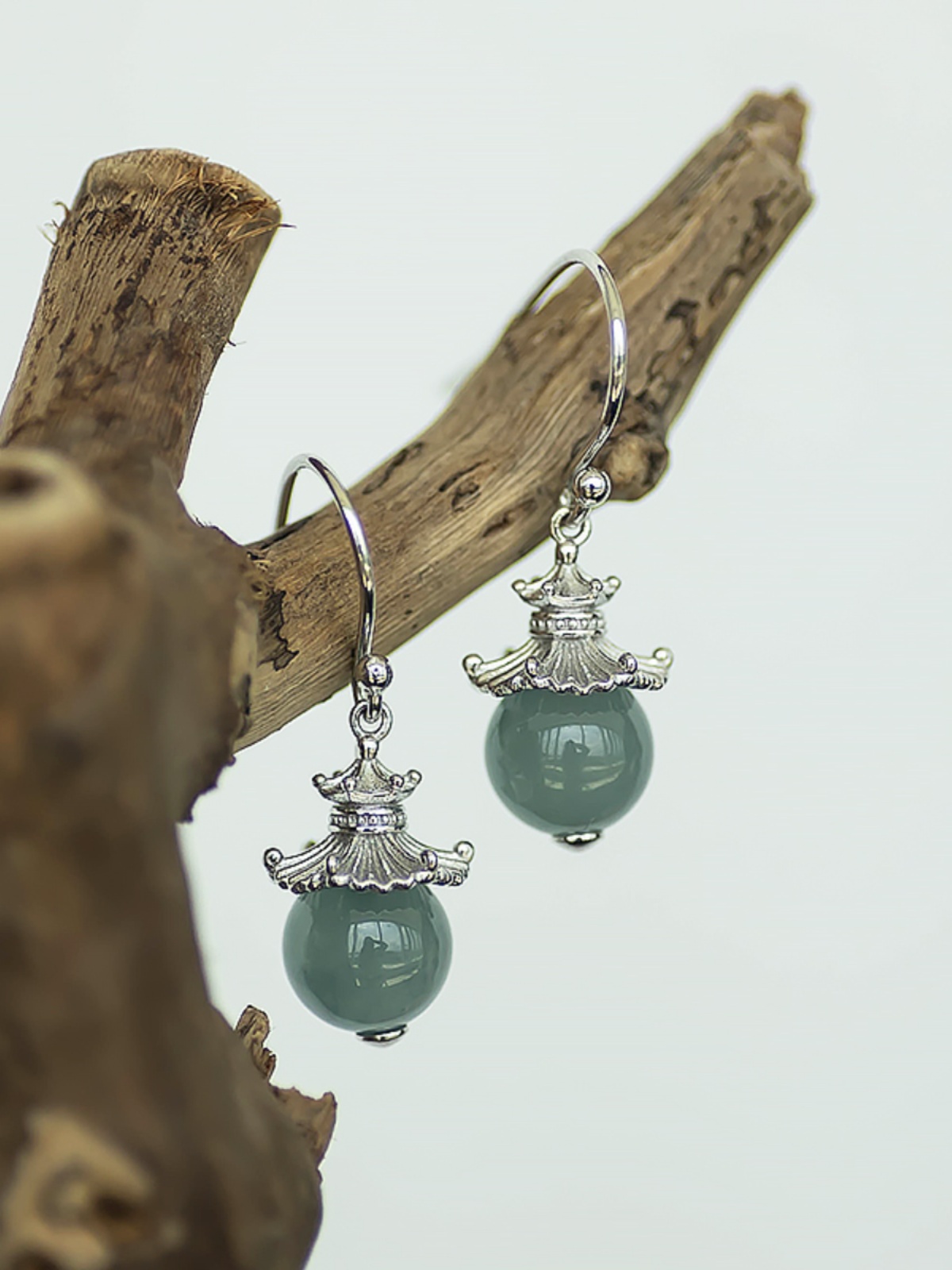 Vintage Chinese Style 925 Silver Blue Water Jade Ear Hooks - Exquisite Carved Light Luxury Drop Earrings Gift
