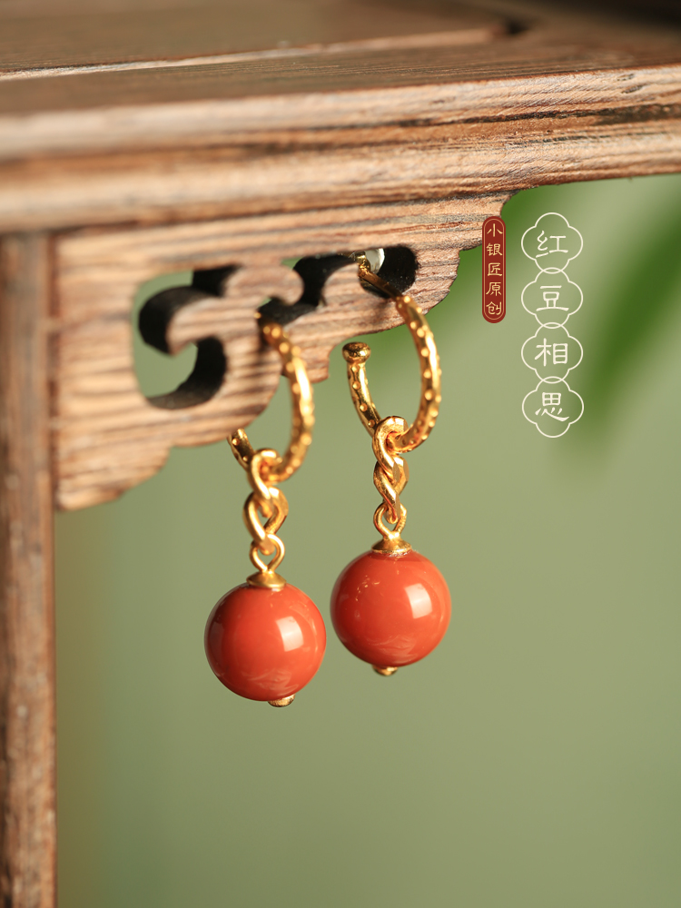 Vintage Chinese Style Red Agate Earrings for Women - Natural Southern Red Pure Silver, National Wind Design