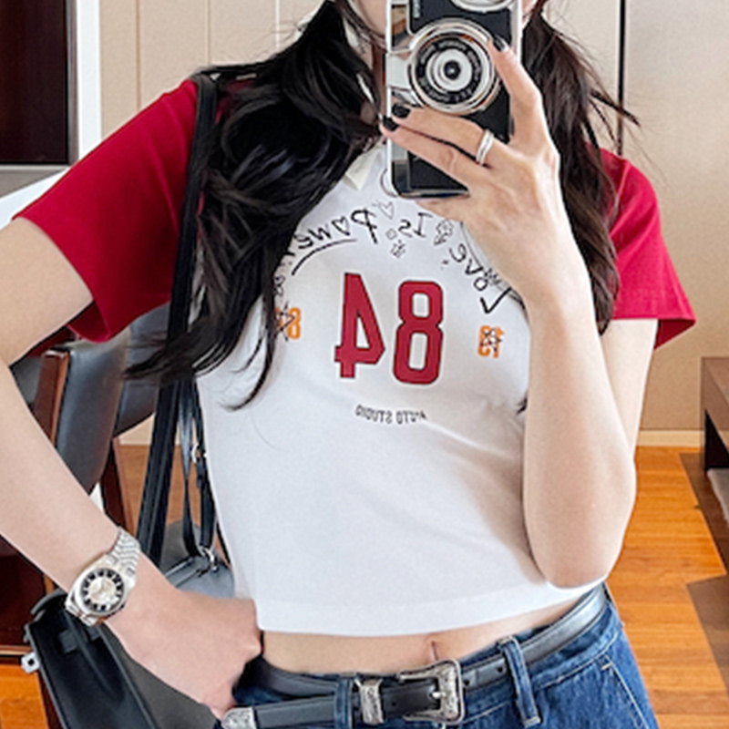 Vintage Color Block Raglan T-shirt for Women â€“ 2025 Summer Short Sleeve Age-Reducing Top, Retro Style, Casual Fashion