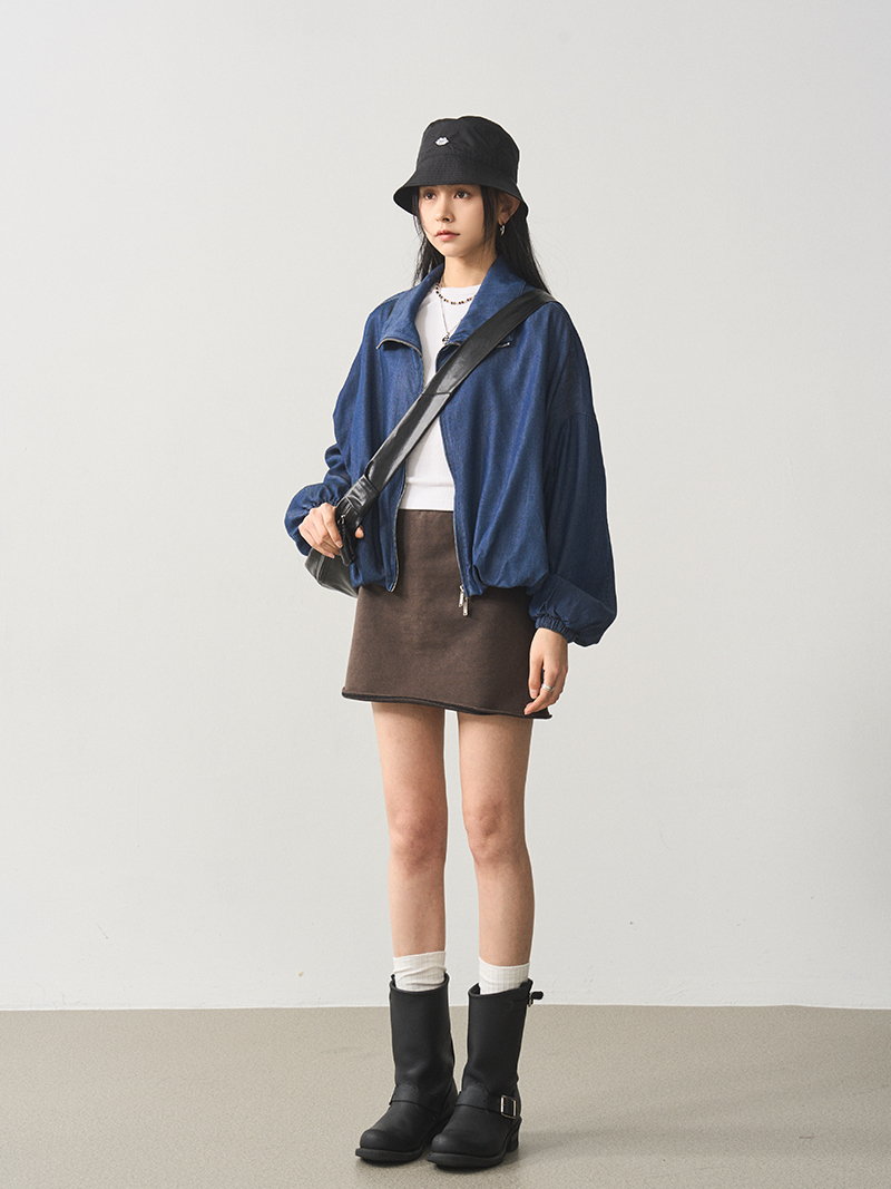 Vintage Distressed Ultra-Short A-Line Skirt in Caramel Gray - Relaxed Fit Lazy Style, Perfect for 90s and Y2K Fashion Lovers