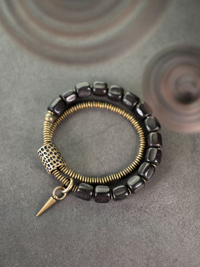 Vintage Double Circle Black Sandalwood Bracelet - Personalized Retro Jewelry for Men and Women, Non-Fish Home Design
