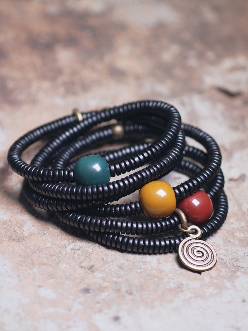 Vintage Ebony Double Circle Couple Bracelets - Simple Versatile Wrist Accessories for Young Fashion Lovers