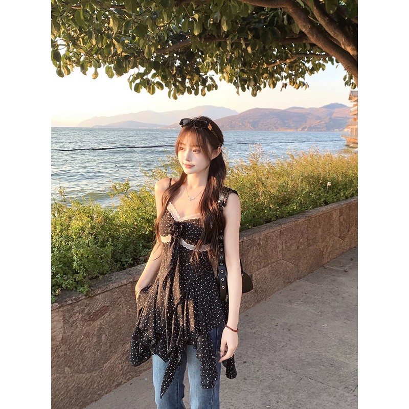 Vintage Floral Camisole Top for Women - Irregular Design, Loose-Fitting, Spring 2025 Collection, Perfect for Casual Y2K Style