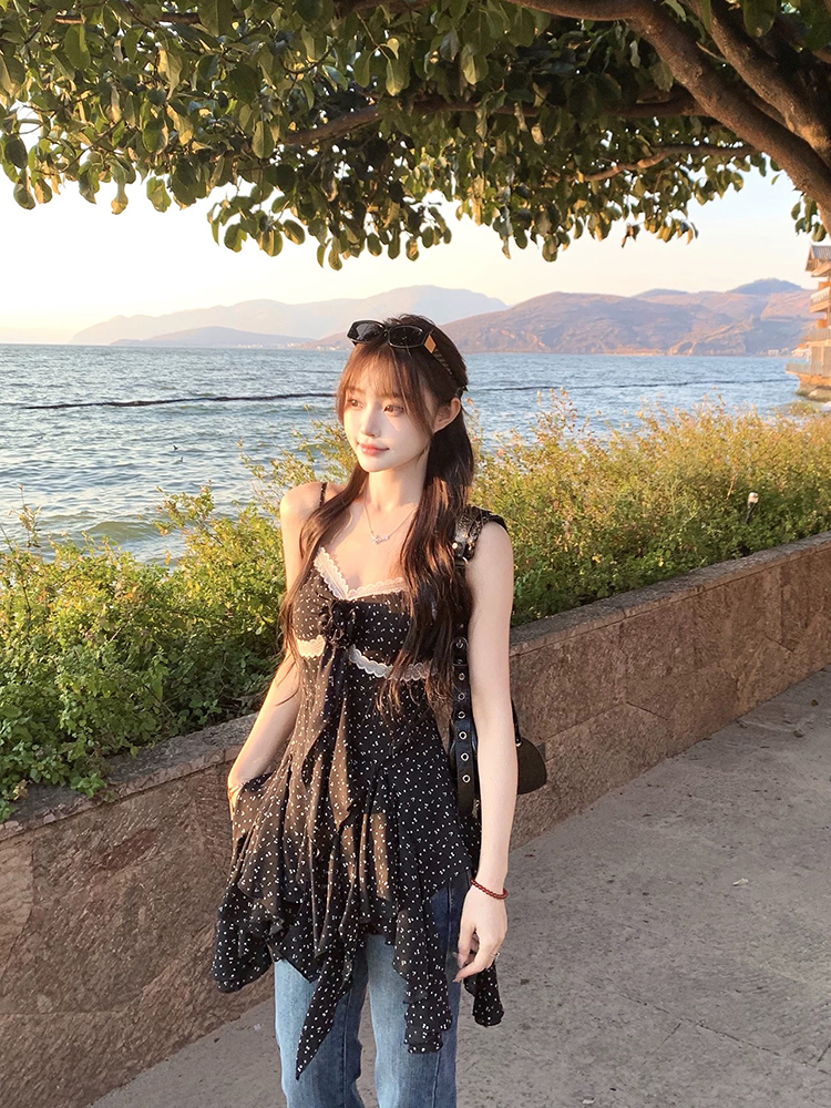 Vintage Floral Camisole Top for Women - Irregular Design, Loose-Fitting, Spring 2025 Collection, Perfect for Casual Y2K Style