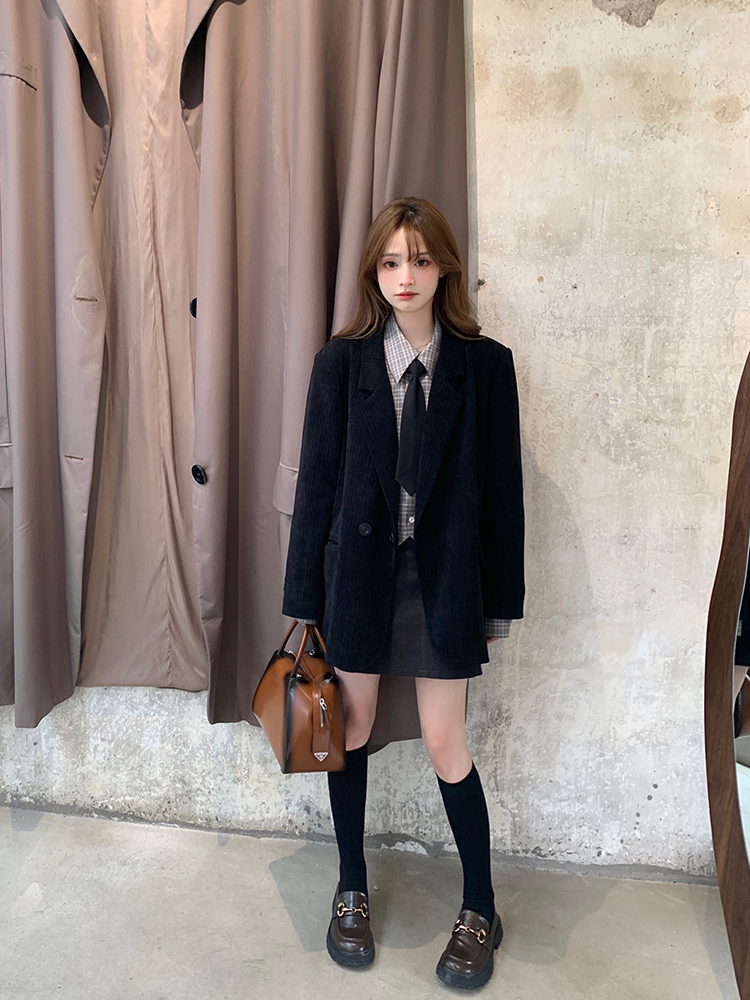 Vintage High-End Corduroy Blazer for Women - Loose-Fitting Autumn Winter Suit Jacket - French Style Fashion