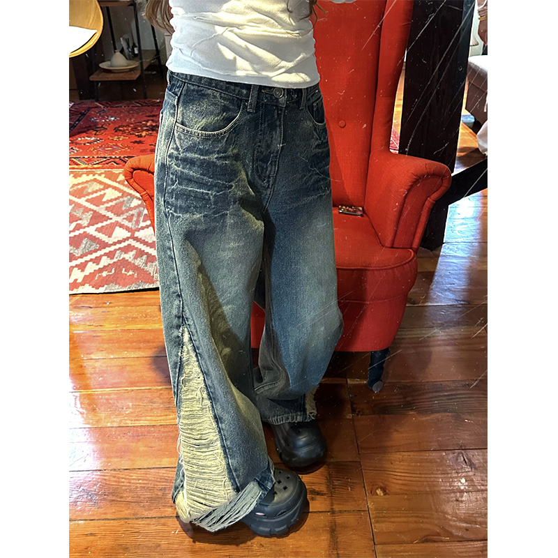 Vintage High-Waisted Loose Heavy-Duty Ripped Jeans for Women - Versatile Wide-Leg Casual Pants in Y2K Style