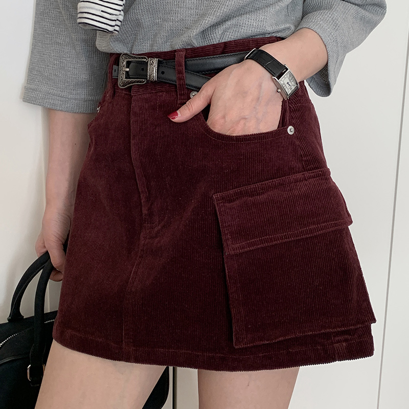 Vintage High-Waisted Midi Skirt for Women - A-Line Corduroy Spring/Summer 2025 Fashion Essential