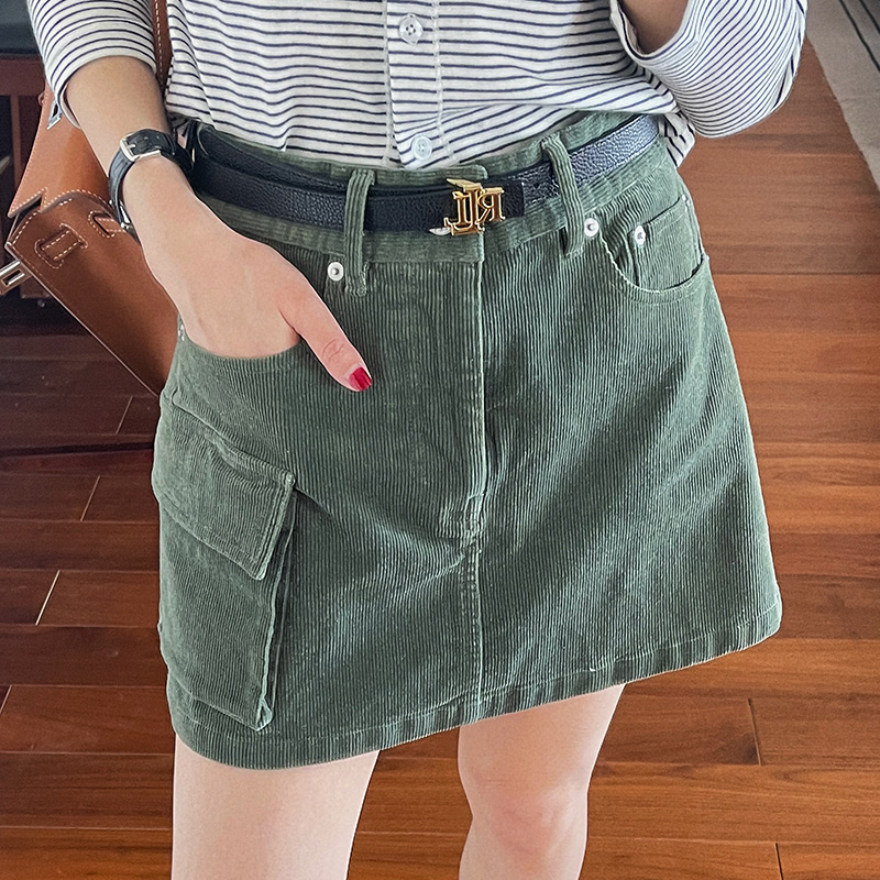 Vintage High-Waisted Midi Skirt for Women - A-Line Corduroy Spring/Summer 2025 Fashion Essential
