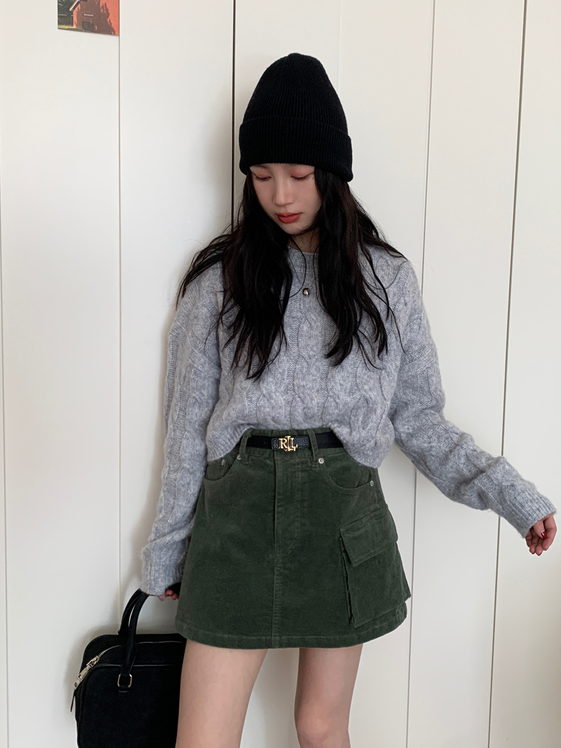 Vintage High-Waisted Midi Skirt for Women - A-Line Corduroy Spring/Summer 2025 Fashion Essential