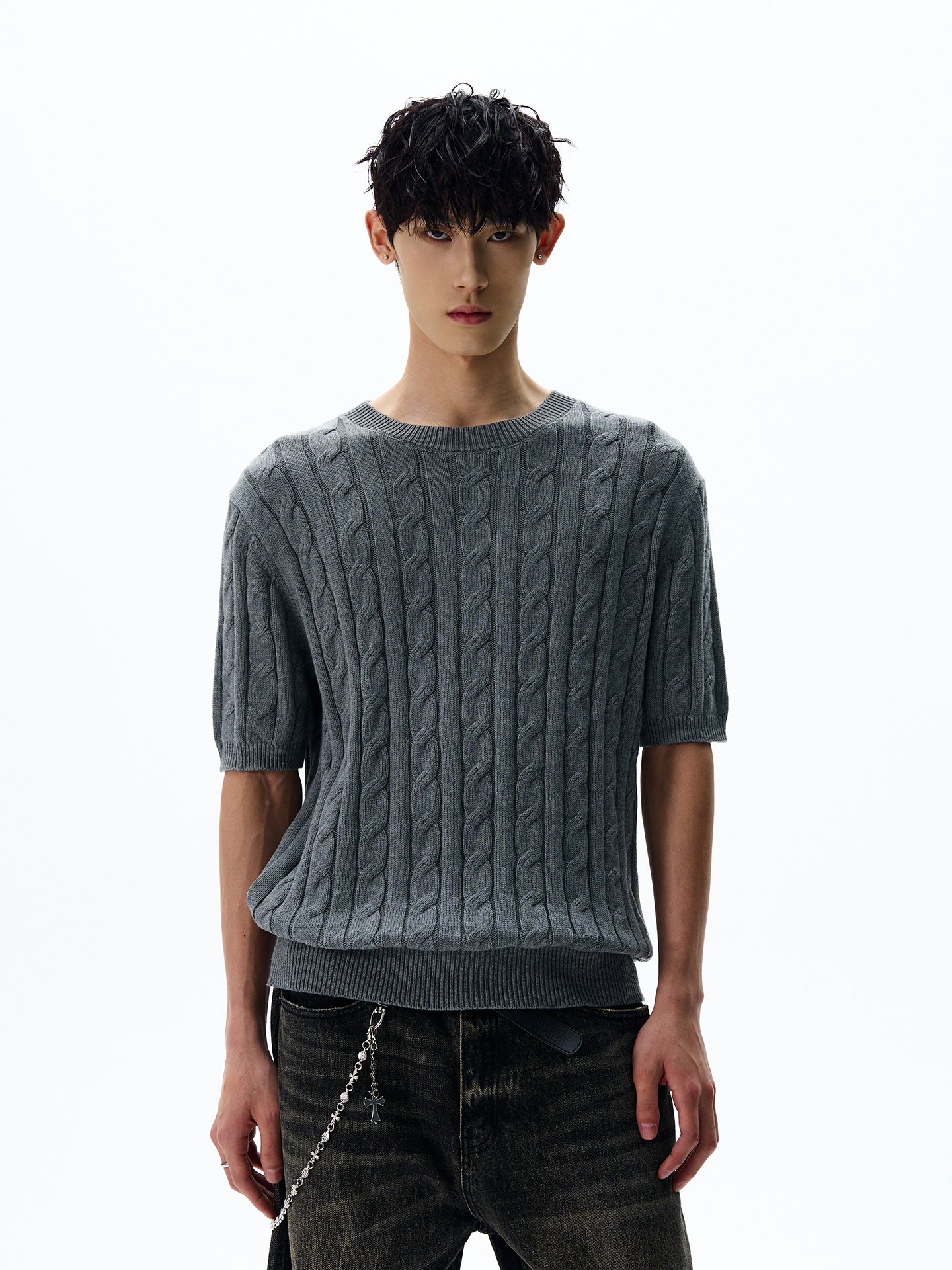 Vintage-Inspired Twisted Pattern Round Neck Knit Sweater - Unisex Boxy Fit Casual Style
