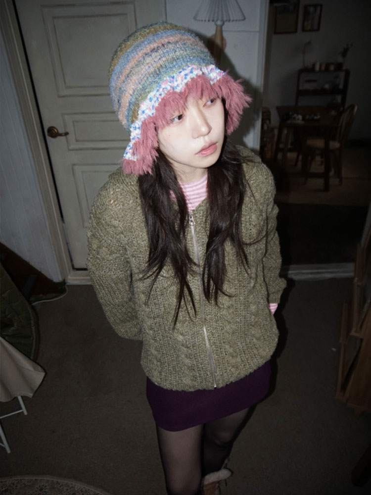 Vintage Korean-Style Knitted Hat for Women, Casual Patchwork Design, Travel Outfit Essential, Flattering Face-Enhancing Style