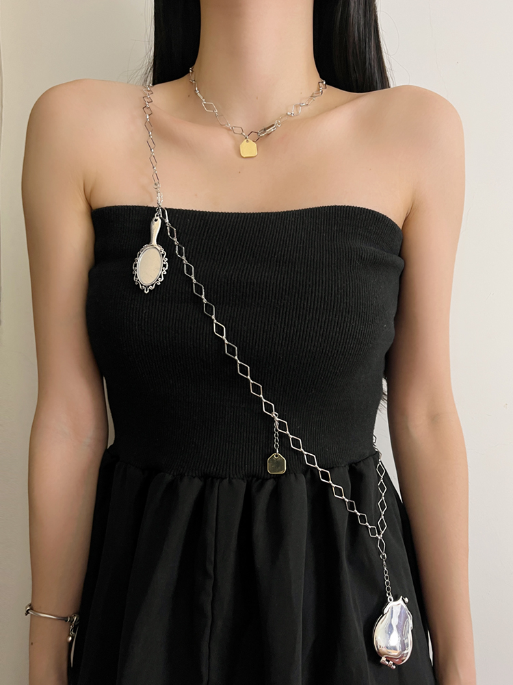 Vintage Mirror Pendant Long Diamond-Shaped Chain Waist Chain for Sweater & Crossbody Necklaces - Y2K Style Jewelry