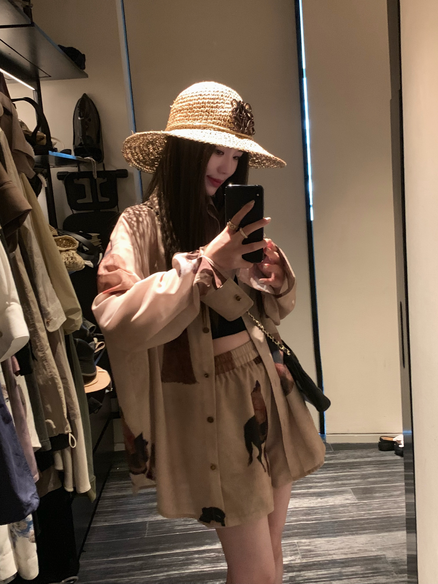 Vintage Oil Painting Print Long Sleeve Shirt and Straight Leg Shorts Set - Y2K Aesthetic Fashion Outfit