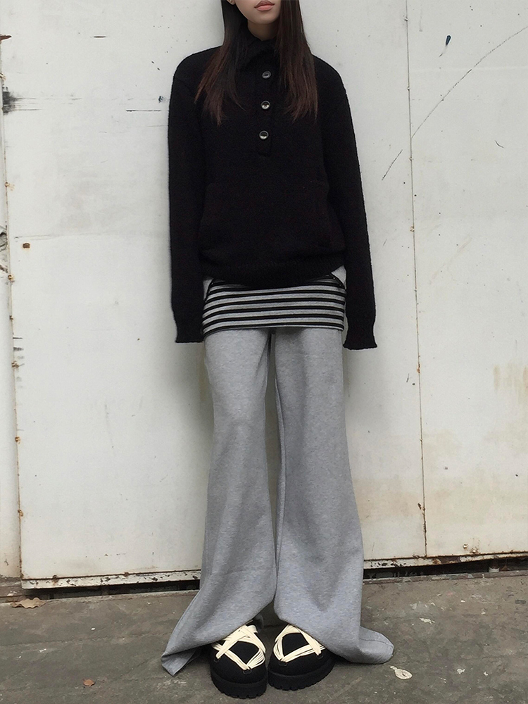 Vintage Patchwork Striped High-Waisted Wide-Leg Pants for Women - Casual Slim Fit Sports Trousers for Autumn and Winter
