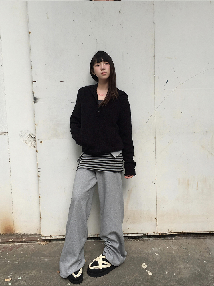 Vintage Patchwork Striped High-Waisted Wide-Leg Pants for Women - Casual Slim Fit Sports Trousers for Autumn and Winter