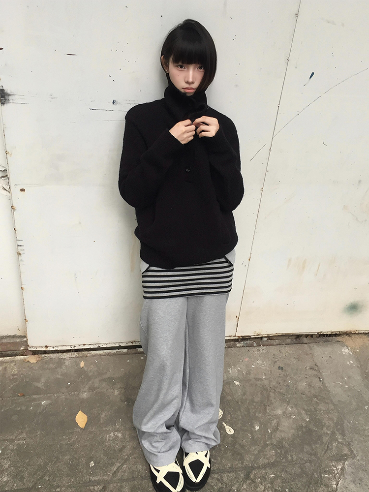 Vintage Patchwork Striped High-Waisted Wide-Leg Pants for Women - Casual Slim Fit Sports Trousers for Autumn and Winter
