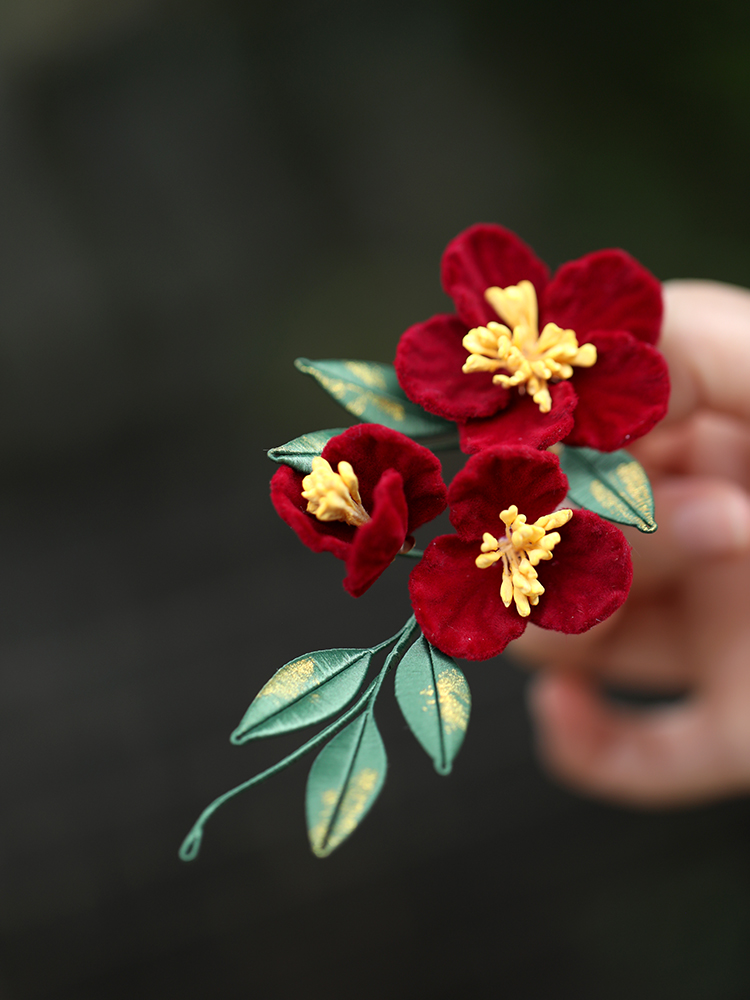 Vintage Red Hanfu Hairpin Headdress for Brides, Qipao Updo Side Clip, Xiuhe Chinese Style Toasting Dress Accessories