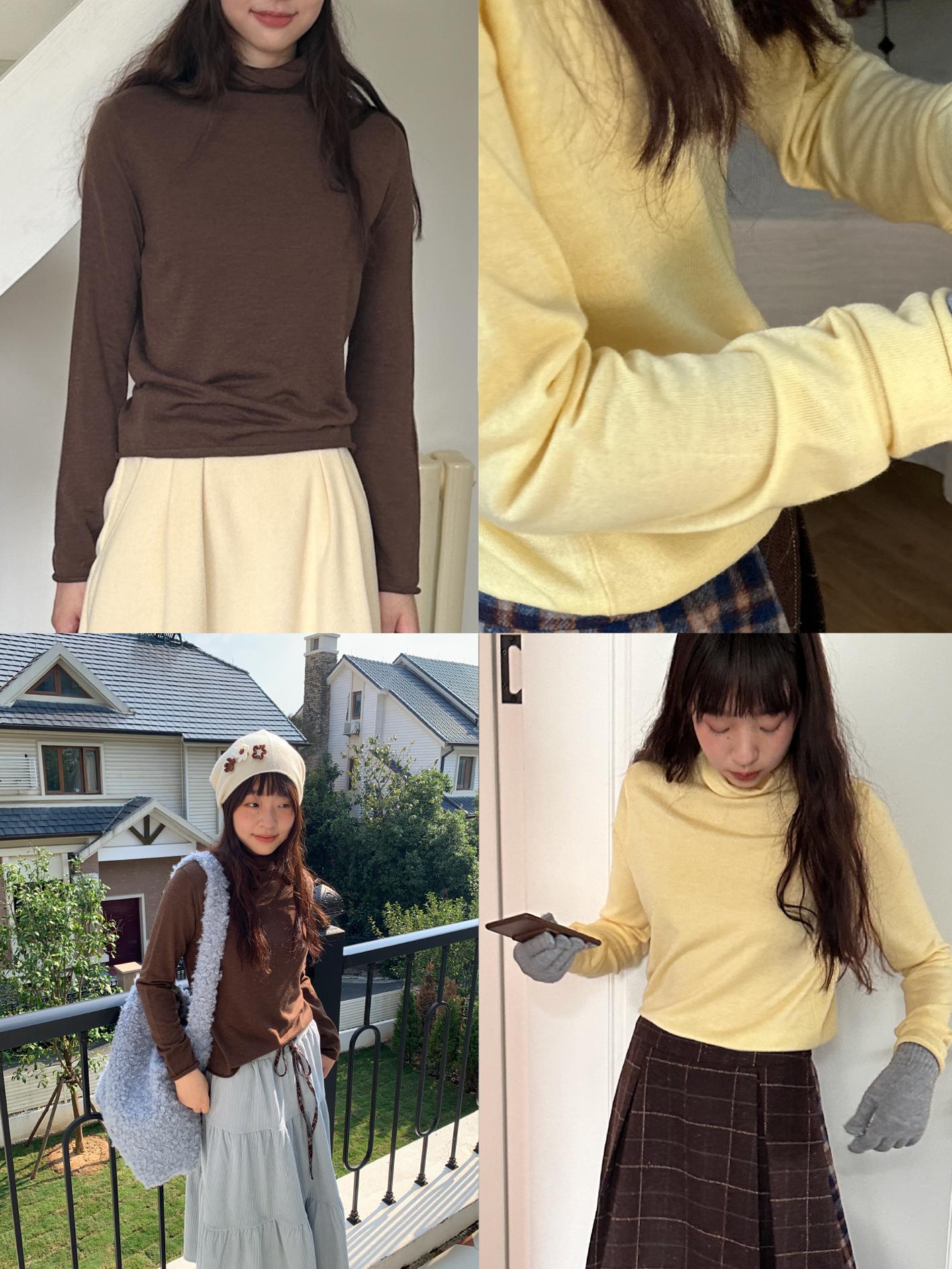 Vintage Soft Cotton Wool High Neck Long Sleeve Top - Pine Cone Cabin Loose Fit for Cozy Fall Style