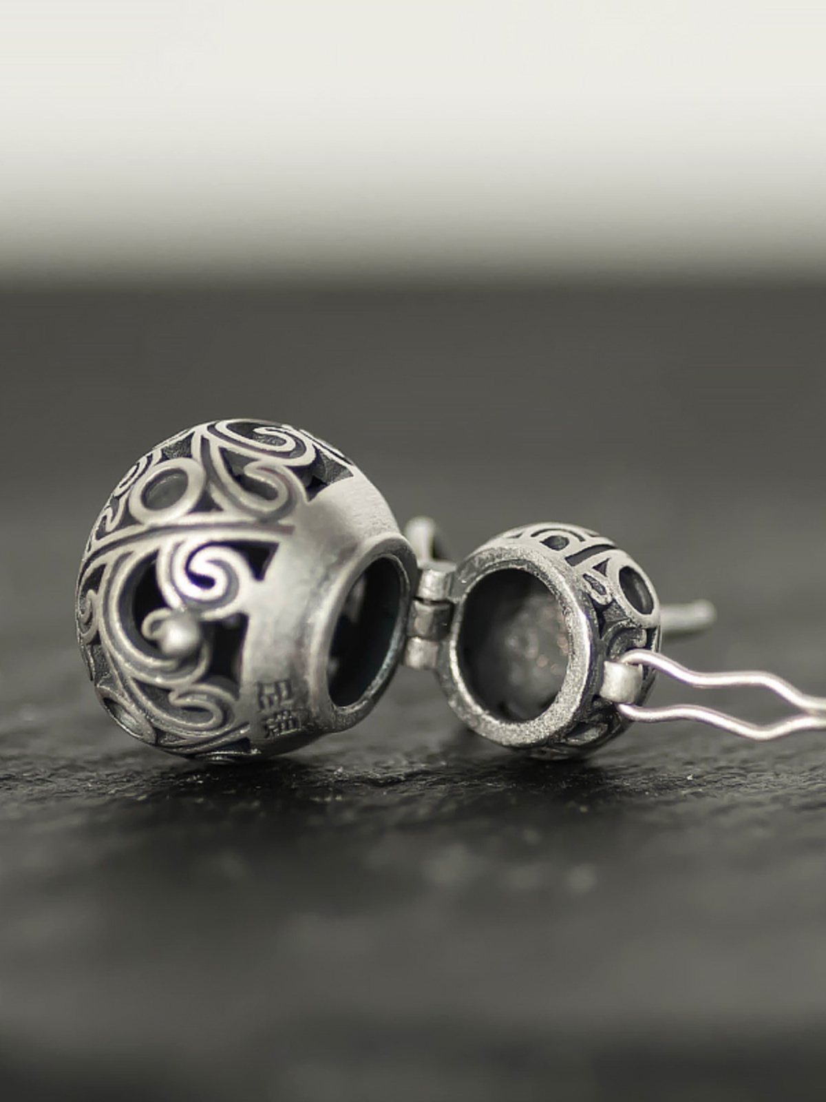 Vintage Sterling Silver Aromatherapy Ball Gourd Pendant Women's Collarbone Chain with Hollow Auspicious Red Lotus Flower Design