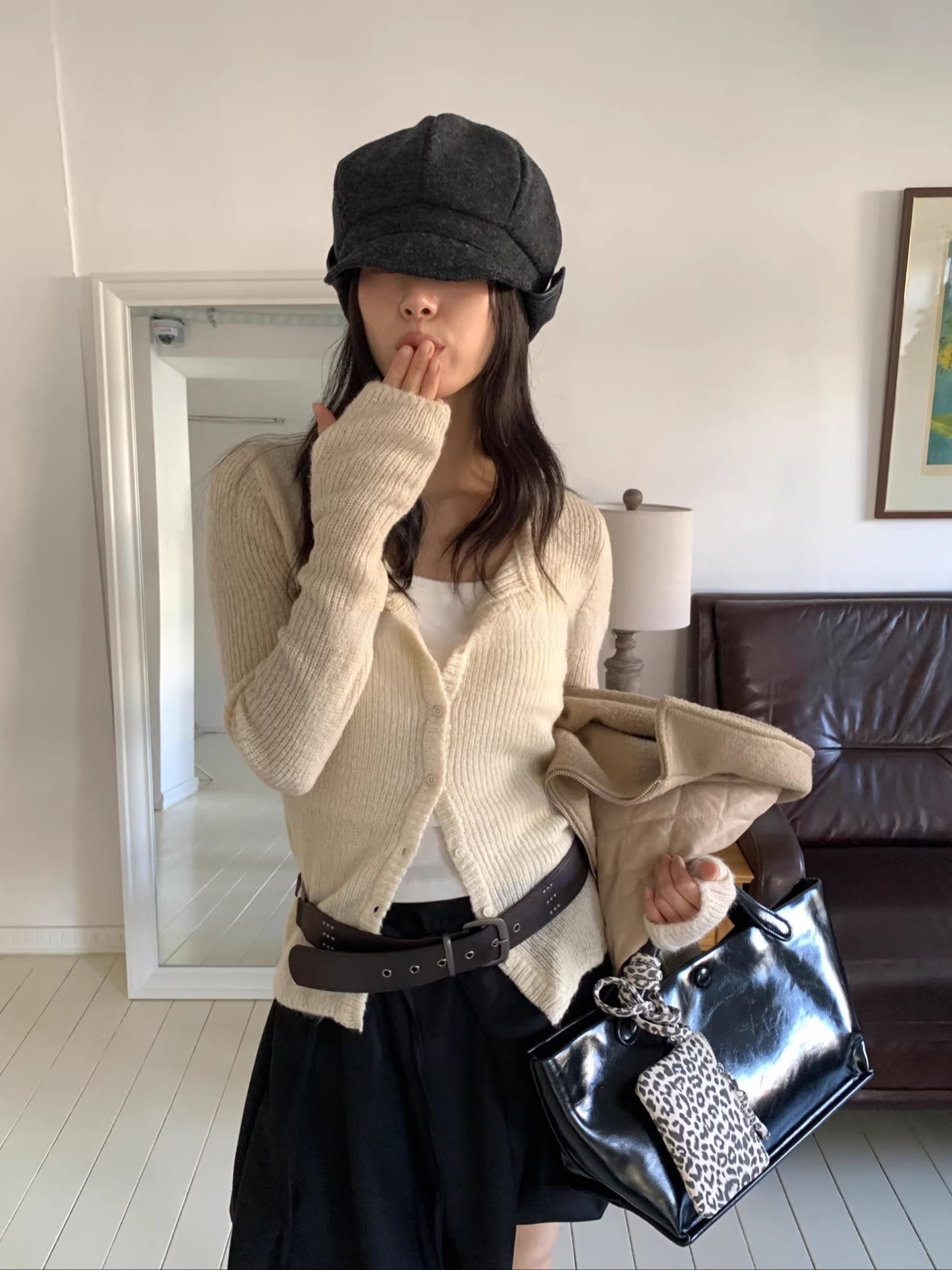 Vintage Street Style Slim-Fit Ribbed Button-Up Knitted Cardigan for Women - Unique Personality Fashion Sweater