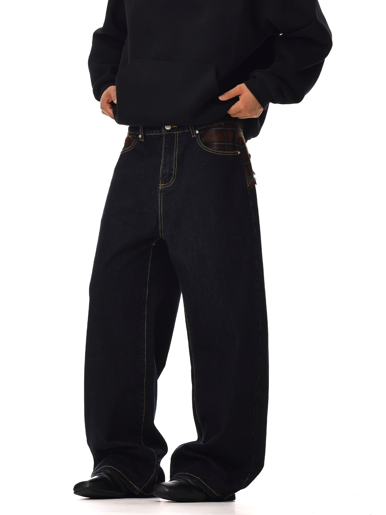 Vintage Washed Black Wide-Leg Curved Blade Jeans for Men and Women - Versatile Loose Straight Casual Pants for Spring American High Street Style