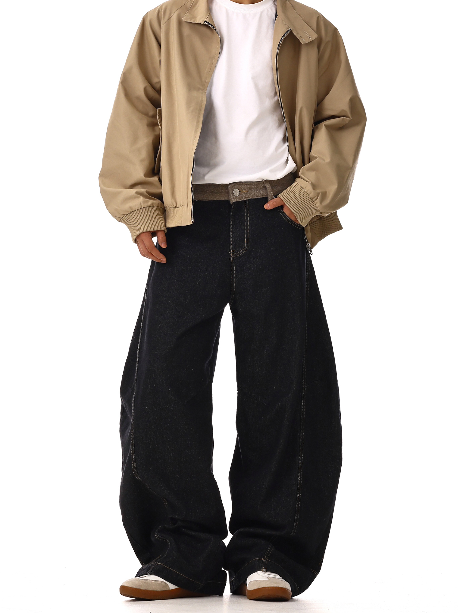 Vintage Washed Curved Knife Jeans for Men and Women - Versatile Straight Loose Wide-Leg Casual Pants for Spring and Autumn Street Style