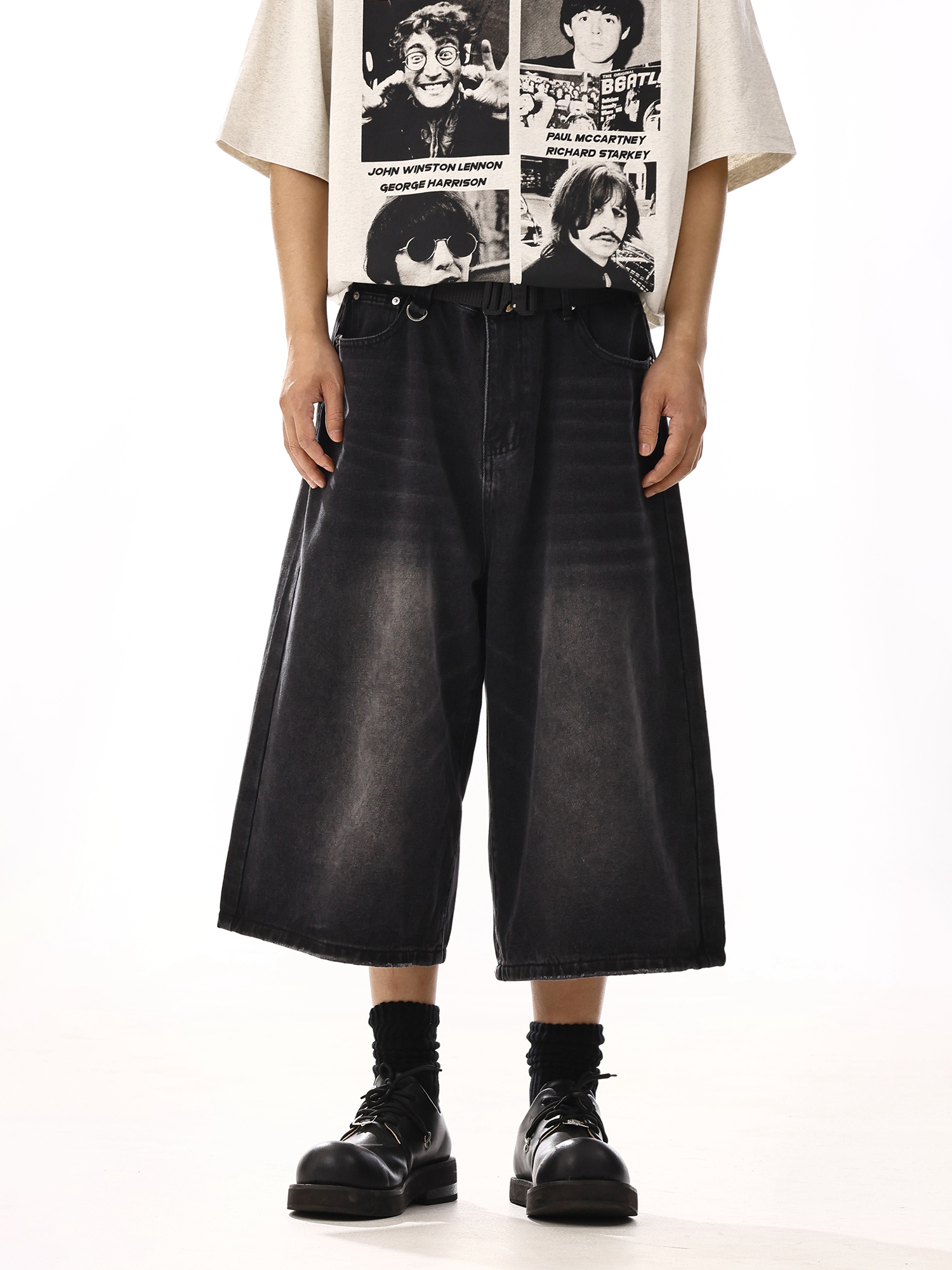 Vintage Washed Distressed Cropped Denim Pants for Men & Women - Summer Loose Fit Wide-Leg Casual Style