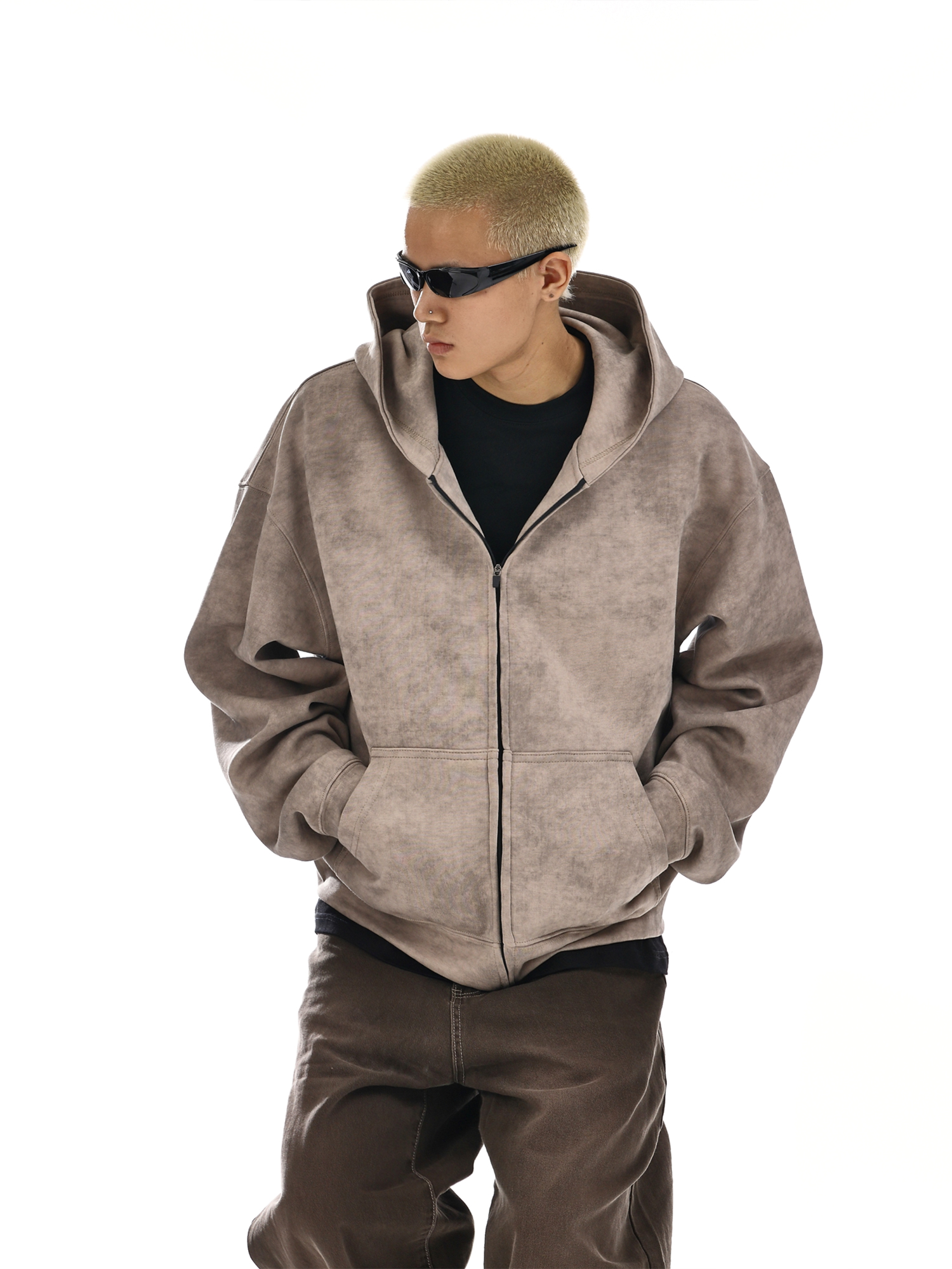 Vintage Washed Distressed Tie-Dye Hoodie Unisex Wasteland Style Casual Loose Jacket for Trendy Streetwear Fashion