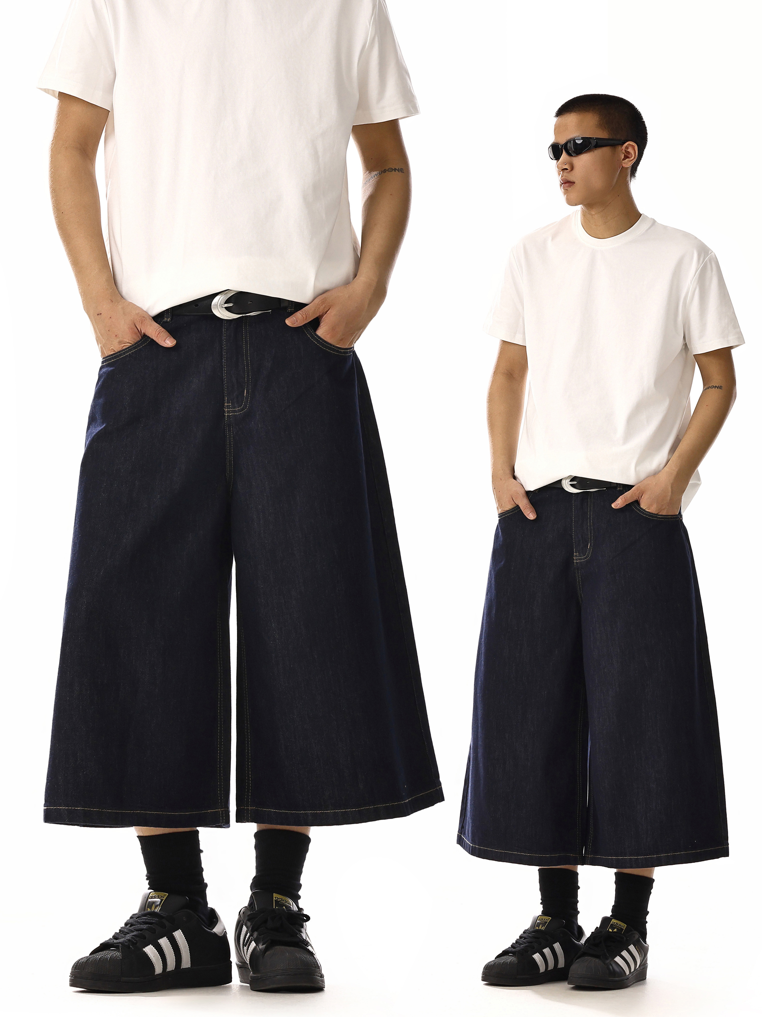 Vintage Washed Wide-Leg Cropped Jeans for Unisex - Casual High Street Fashion, Versatile Clean Fit, Trendy 90s Style Pants