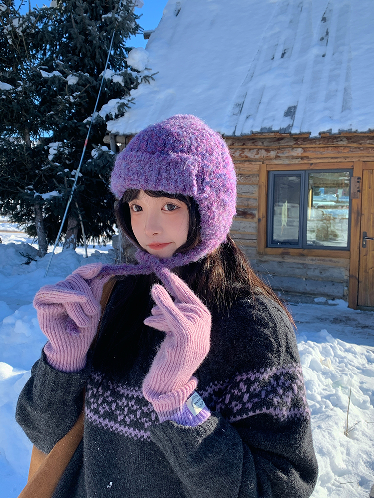 Warm and Cold-Resistant Women's Lei Feng Hat - Thickened Fleece-Lined Knitted Wool Ear Protection Hat for Winter Fashion
