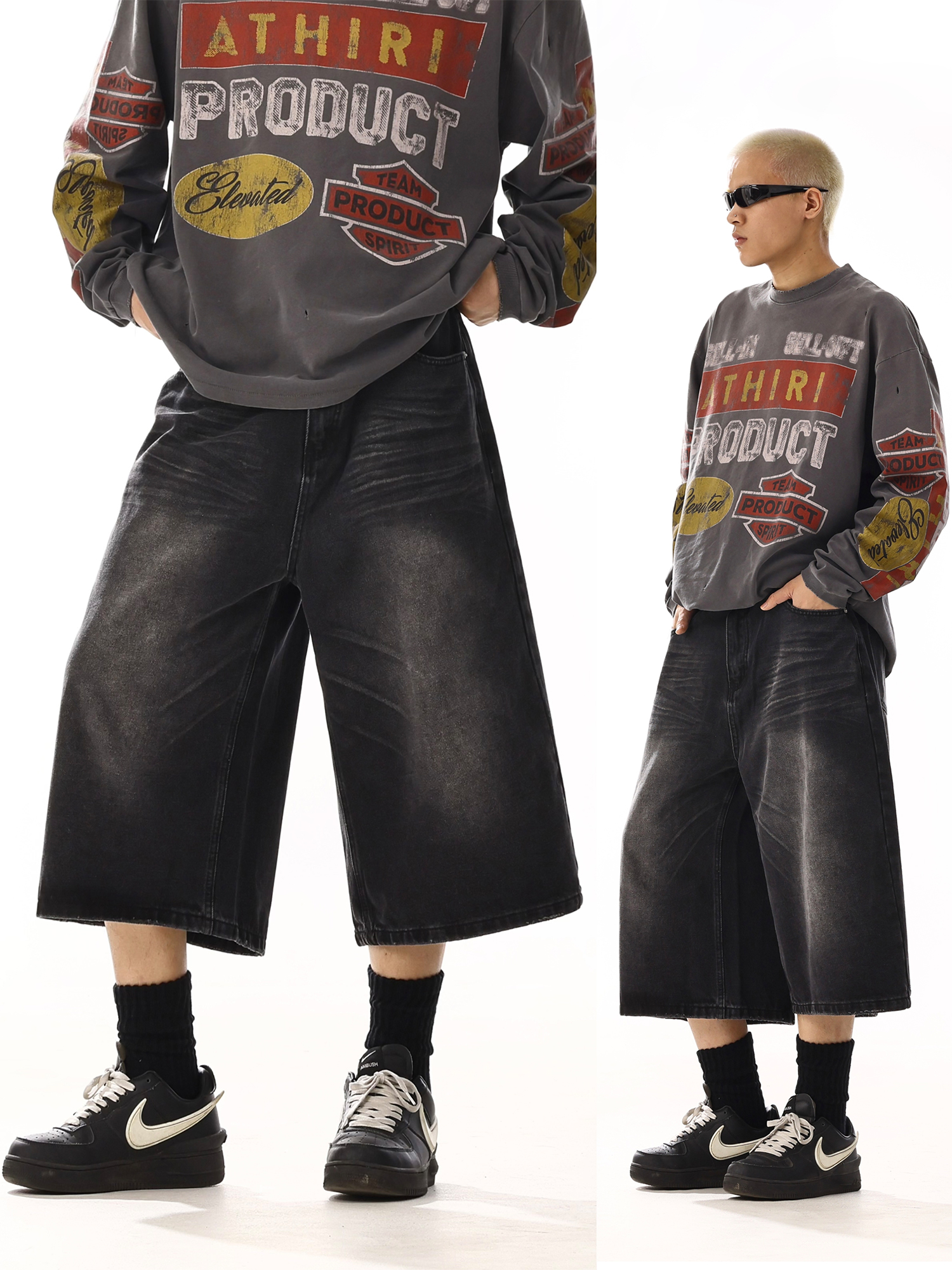 Water-Washed Retro Wide-Leg Denim Shorts - Summer Casual Draped Cropped Pants for a Vintage American Style