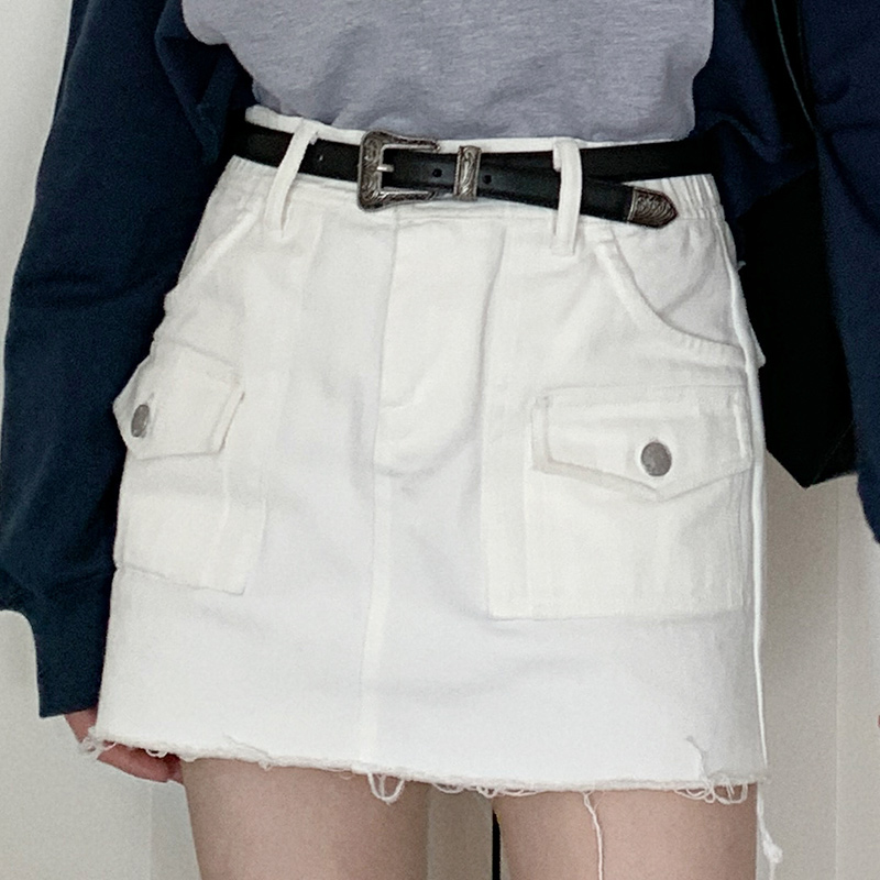 White Denim Mini Skirt for Women - 2025 Summer High Waist Slim A-Line Style, Trendy Casual Look for Work and Play