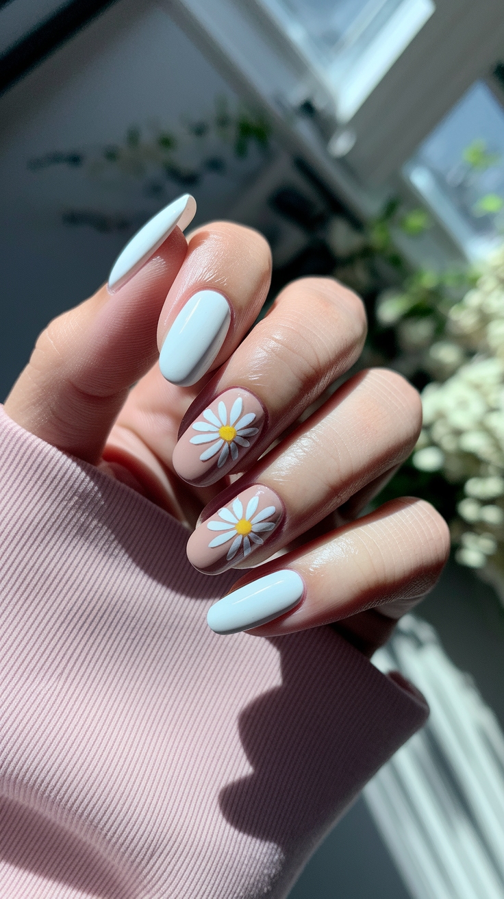 white flower nail design outfit idea