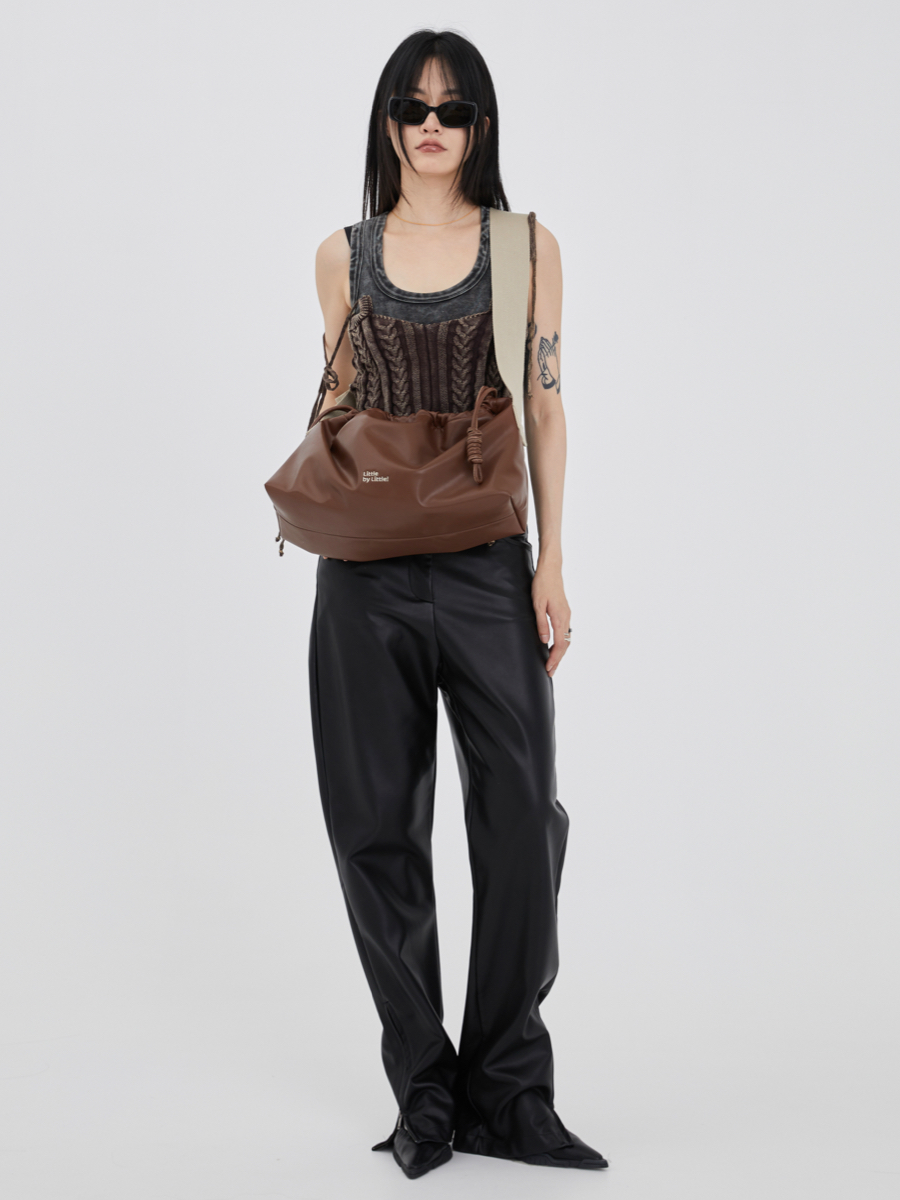 Wide Shoulder Strap Drawstring Soft Square Brick Bag - Trendy Korean Style Tote for Everyday Use