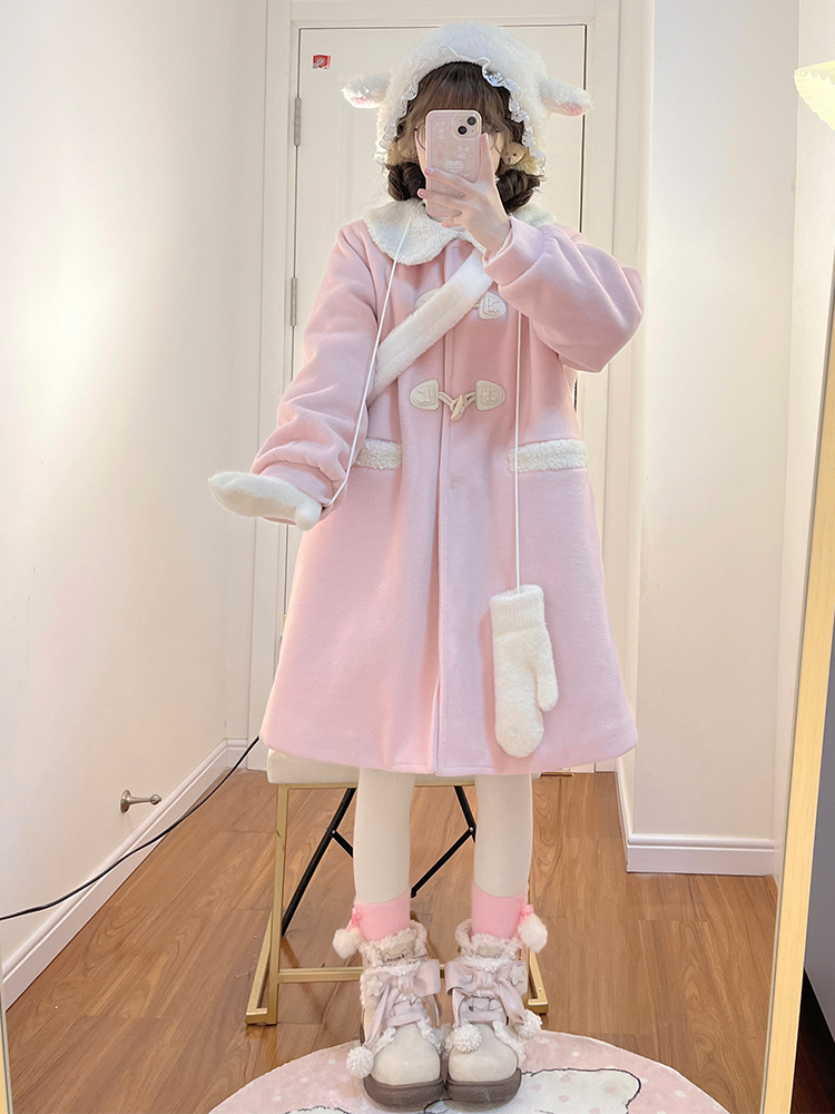 Winter Wool Coat with Doll Collar and Toggle Closure, Large Lapel, JK Uniform Style, Small Size Outerwear for Women
